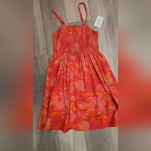 Womens Summer Red Floral Smocked Sundress